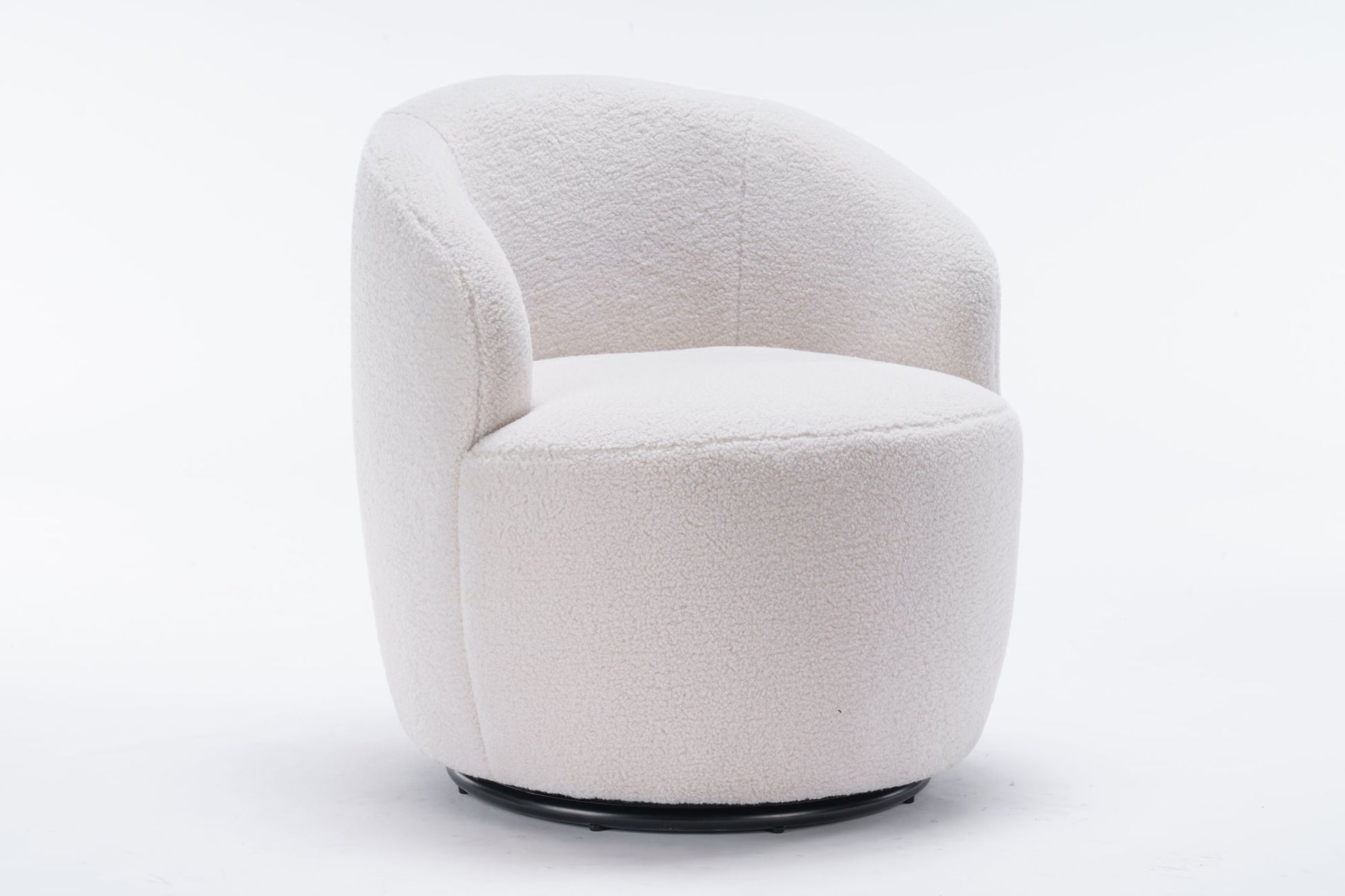 Teddy Fabric Swivel Accent Armchair Barrel Chair With Black Powder Coating Metal Ring,Ivory White - Discount Msrp 