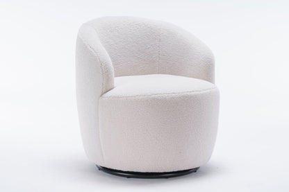 Teddy Fabric Swivel Accent Armchair Barrel Chair With Black Powder Coating Metal Ring,Ivory White - Discount Msrp 