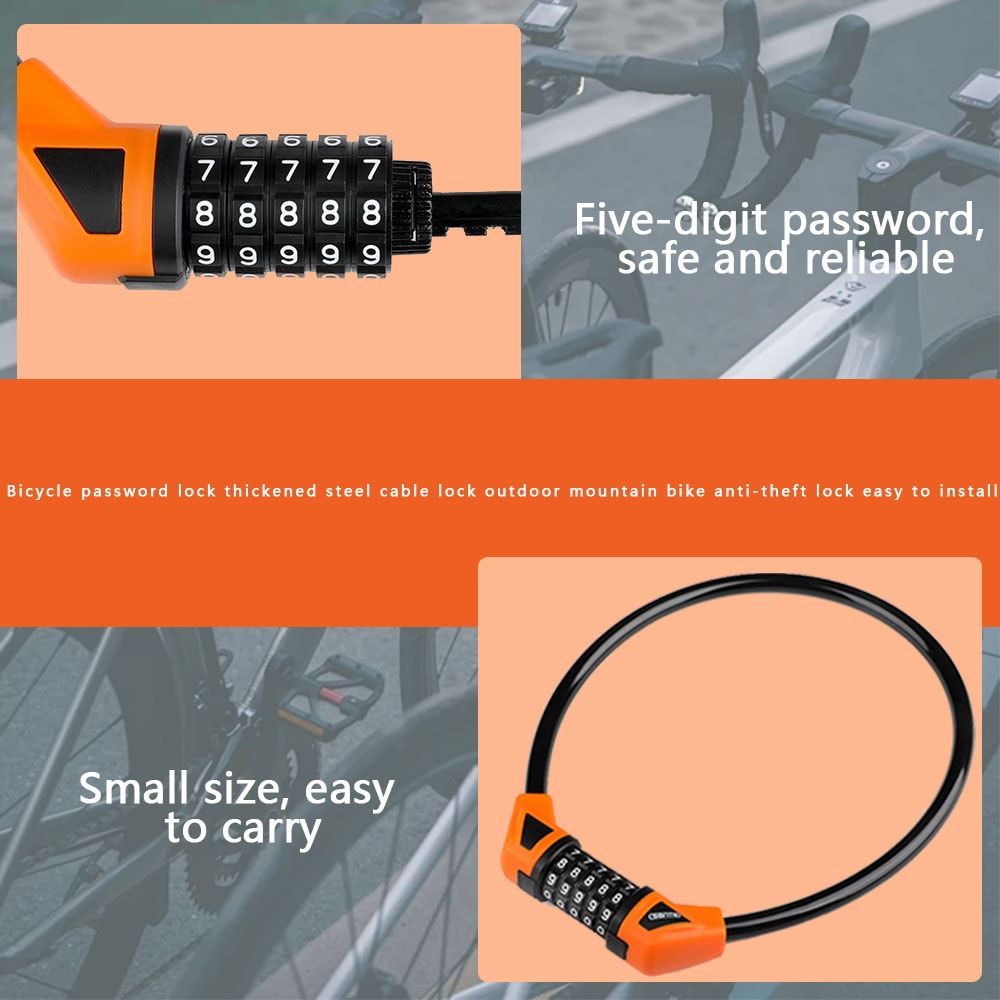 5-digit Combination Lock Bicycle Lock Cable, Anti-theft Bicycle Chain, 5-digit Security Reset Bicycle Password Combination Lock Without Mounting Bracket (black) - Discount Msrp 