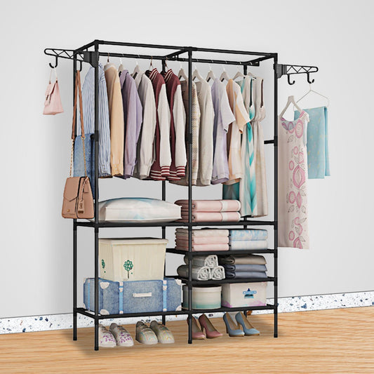 Metal Garment Rack Shoe Clothing Organizer Shelves Freestanding Multifunctional Clothes Wardrobe - Discount Msrp 