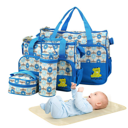 5PCS Baby Nappy Diaper Bags Set Mummy Diaper Shoulder Bags w/ Nappy Changing Pad Insulated Pockets Travel Tote Bags - Discount Msrp 