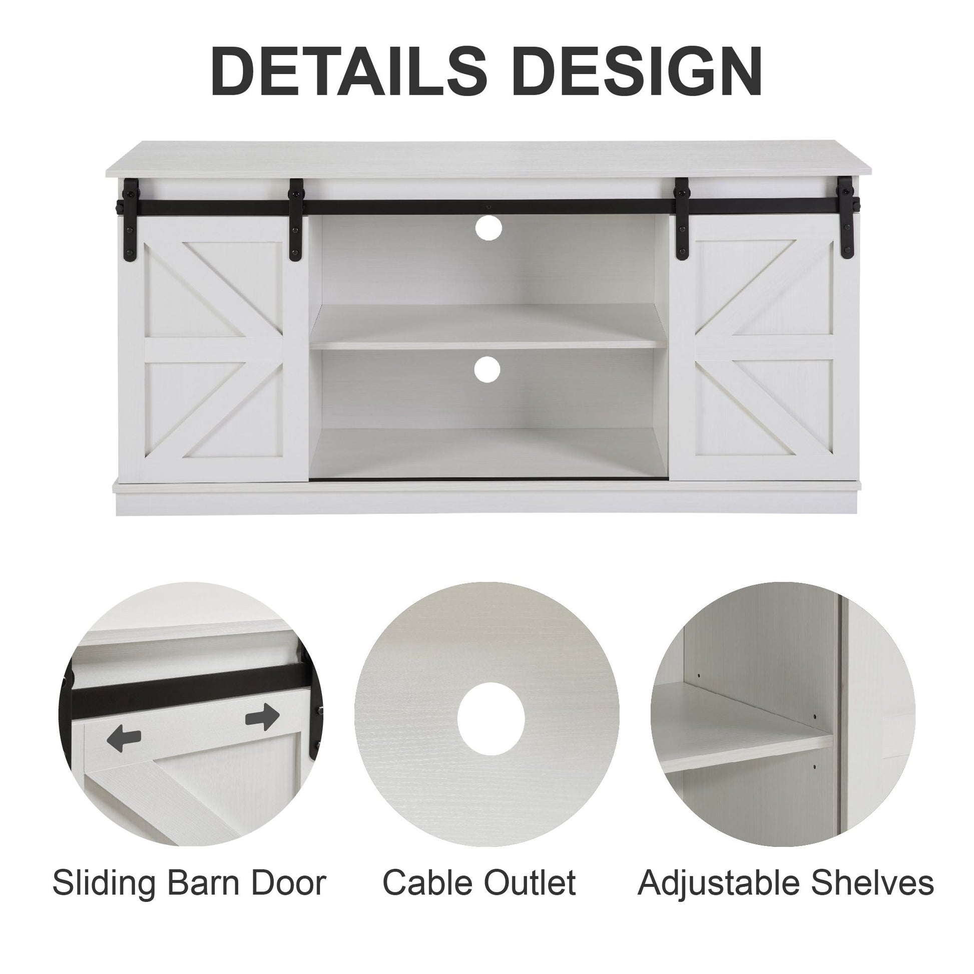 58" Farmhouse TV Stand and Entertainment Center for Televisions up to 65 Inchs,with Sliding Barn Doors and Storage Cabinets,White - Discount Msrp 