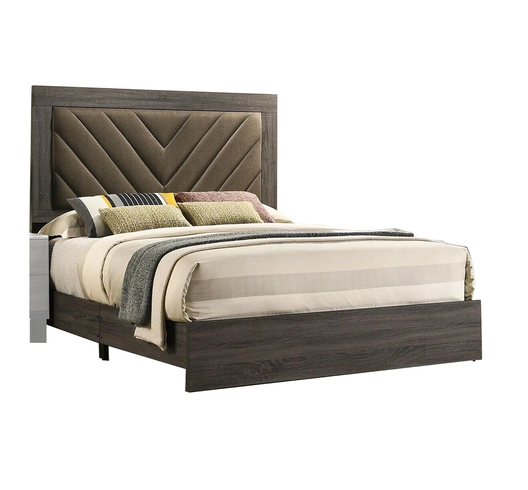 Contemporary 1pc Queen Size Bed Bedroom Furniture Upholstered Headboard Rubberwood 1pc Bedframe Gray Finish - Discount Msrp 