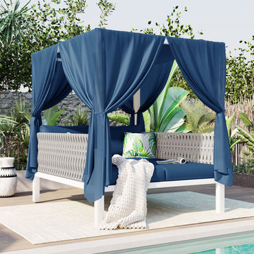 Outdoor Patio Sunbed with Curtains, High Comfort, Suitable for Multiple Scenarios - Discount Msrp 