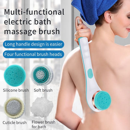 Silicone Bath Brush 4 in 1 Electric Back Scrubber 4 Brush Heads USB Rechargeable Rotating Shower Massager with 2 Speeds - Discount Msrp 