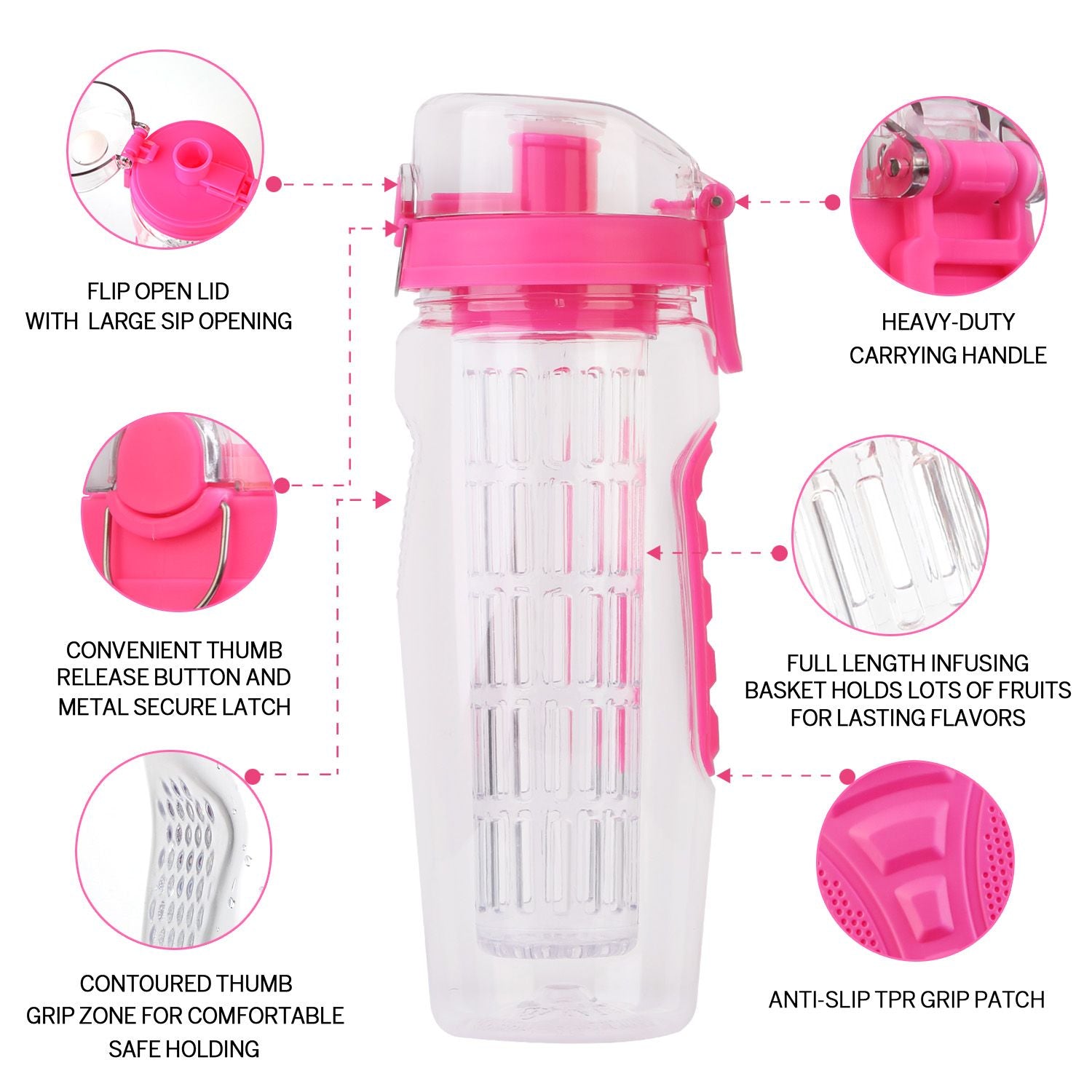 Fruit Infuser Water Bottle 32OZ Juice Shaker Sport w/ Flip Top Lid Anti-Slip Grips For Office Home Sport Running Walking Hiking - Discount Msrp 