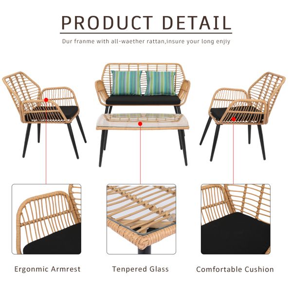 4-Piece Patio Furniture Outdoor Bistro Set, All Weather Rattan Conversation Bistro Loveseat Chair and Table Set for Backyard Balcony Deck - Discount Msrp 