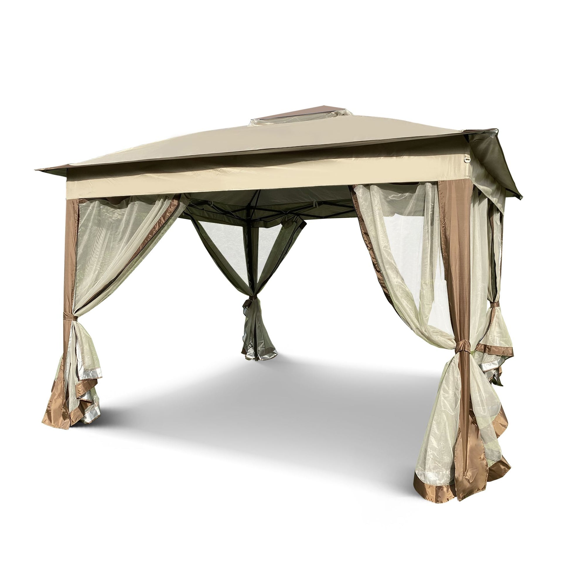 Outdoor 11x 11Ft Pop Up Gazebo Canopy With Removable Zipper Netting,2-Tier Soft Top Event Tent,Suitable For Patio Backyard Garden Camping Area,Coffee YJ - Discount Msrp 