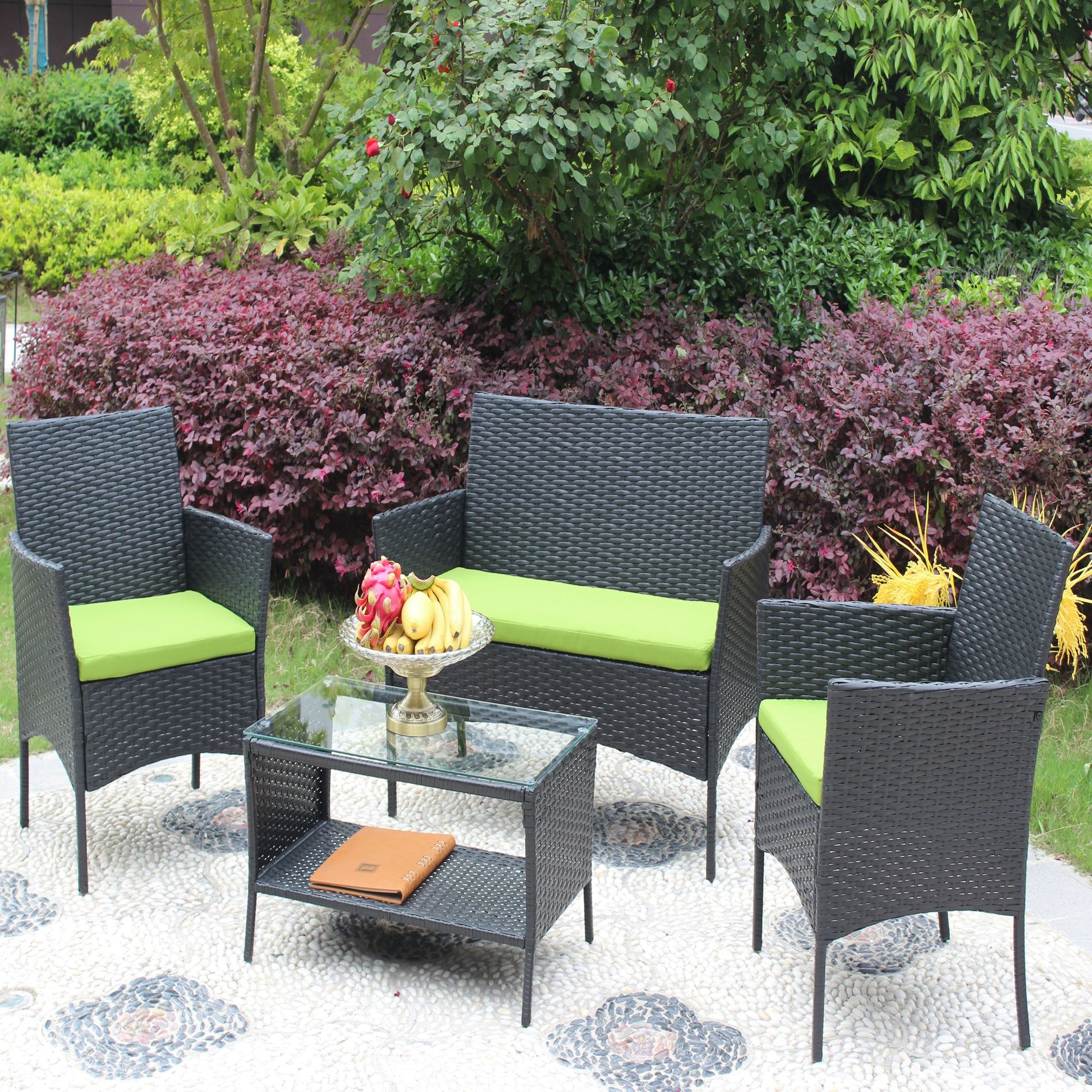 4 PC Rattan Patio Furniture Set Outdoor Patio Cushioned Seat Wicker Sofa - Discount Msrp 