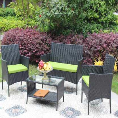 4 PC Rattan Patio Furniture Set Outdoor Patio Cushioned Seat Wicker Sofa - Discount Msrp 