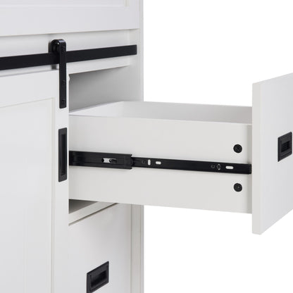 [VIDEO provided]30" Bathroom Vanity with Single Sink Combo, Farmhouse Undermount Bathroom Sink Cabinet with Sliding Barn Doors and 2 Drawers, Freestanding Bathroom Vanities,White - Discount Msrp 