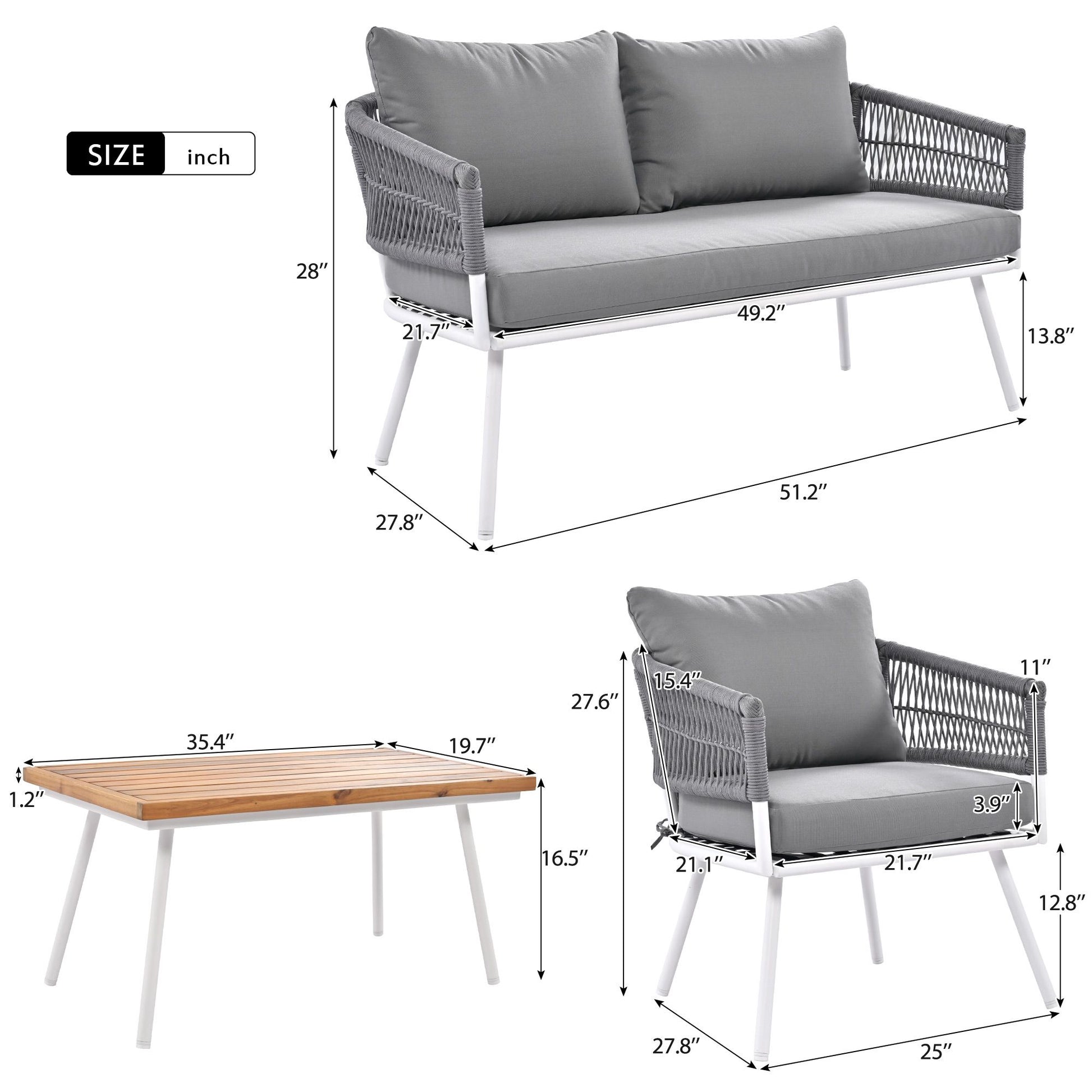 4-Piece Patio Furniture Set, Outdoor Furniture with Acacia Wood Table, Patio Conversation Set with Deep Seating & Thick Cushion for Backyard Porch Balcony - Discount Msrp 