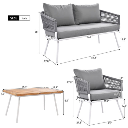 4-Piece Patio Furniture Set, Outdoor Furniture with Acacia Wood Table, Patio Conversation Set with Deep Seating & Thick Cushion for Backyard Porch Balcony - Discount Msrp 