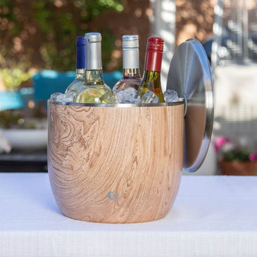 Extra Large Ice Bucket with Lid and Ice Scoop, Natural Teak - Discount Msrp 
