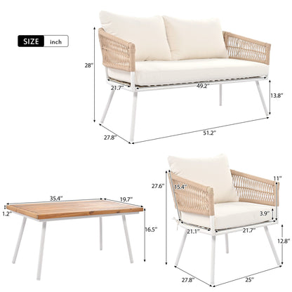 4-Piece Patio Furniture Set, Outdoor Furniture with Acacia Wood Table, Patio Conversation Set with Deep Seating & Thick Cushion for Backyard Porch Balcony - Discount Msrp 