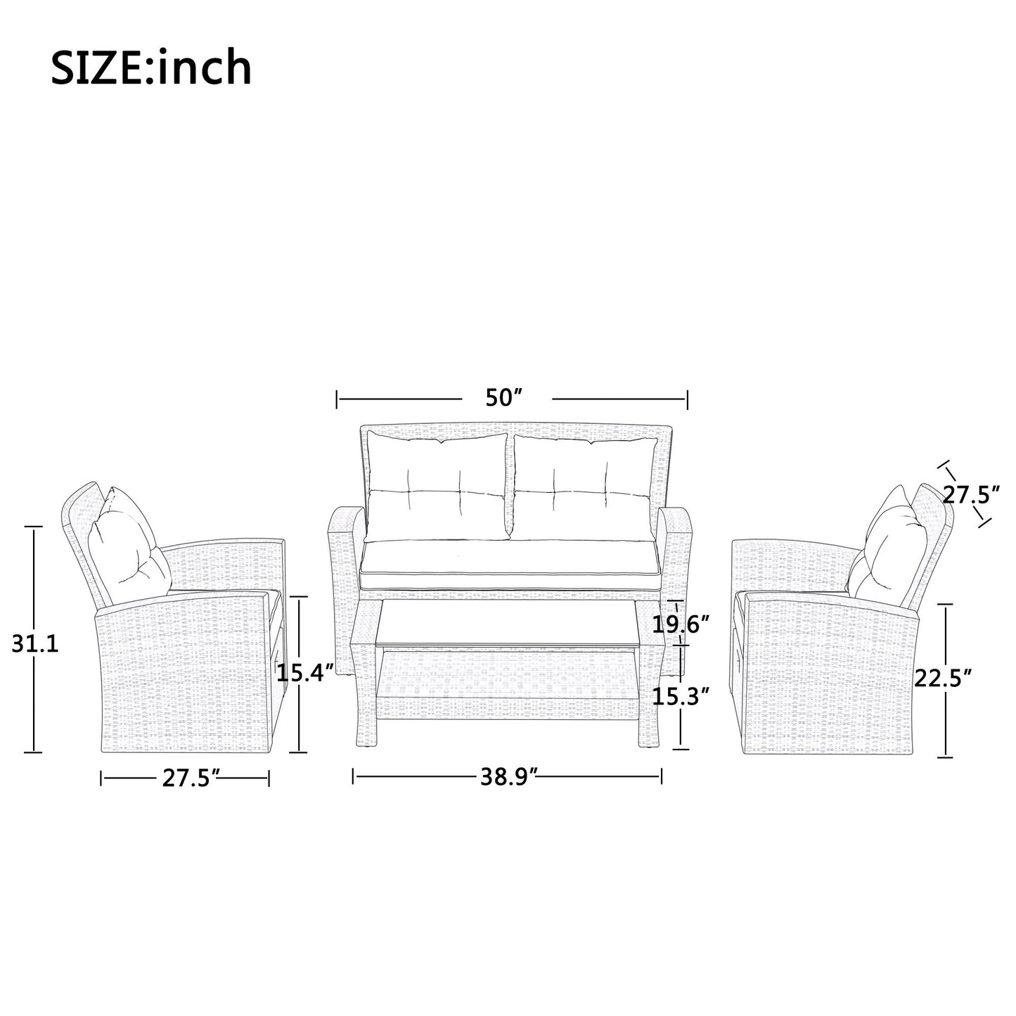 Patio Furniture Set; 4 Piece Outdoor Conversation Set All Weather Wicker Sectional Sofa with Ottoman and Cushions - Discount Msrp 