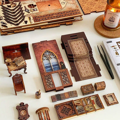 CUTEBEE Book Nook Kit, DIY Booknook Miniature House Tiny House 3D Wooden Puzzle Dollhouse Kit for Adults and Teens, Bookshelf Insert Decor, DIY Craft Gift Model Build - Discount Msrp 