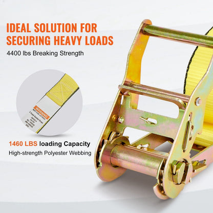 Ratchet Tie Down Straps (8PK), 4400 lb Break Strength, E-Track Endless Ratchet with 8 Premium 2" x 15' Rachet Tie Downs Heavy Duty, for Moving Securing Cargo, Appliances, Lawn Equipment - Discount Msrp 