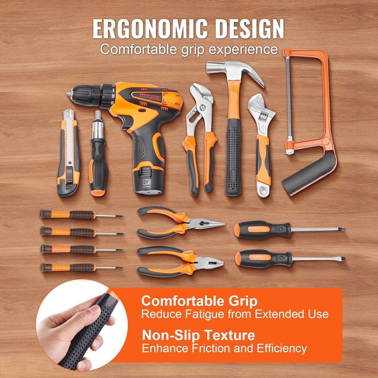 VEVOR Tool Kit, 146 Piece General Household Hand Tool Set, with Electric Drill and Portable Tool Storage Case, High-Quality Steel, for Home Maintenance, DIY Projects, and Automotive Repair - Discount Msrp 