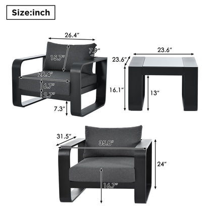 3-pieces Aluminum Frame Patio Furniture With 6.7" Thick Cushion And Coffee Table, All Weather Use Olefin fabric Outdoor Chair - Discount Msrp 