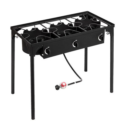Outdoor Camp Stove High Pressure Propane Gas Cooker Portable Cast Iron Patio Cooking Burner (Three Burner 225000-BTU) - Discount Msrp 