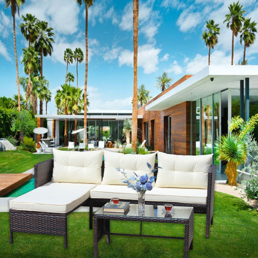 Outdoor patio Furniture sets 3 piece Conversation set wicker Ratten Sectional Sofa With Seat Cushions(Beige Cushion) - Discount Msrp 