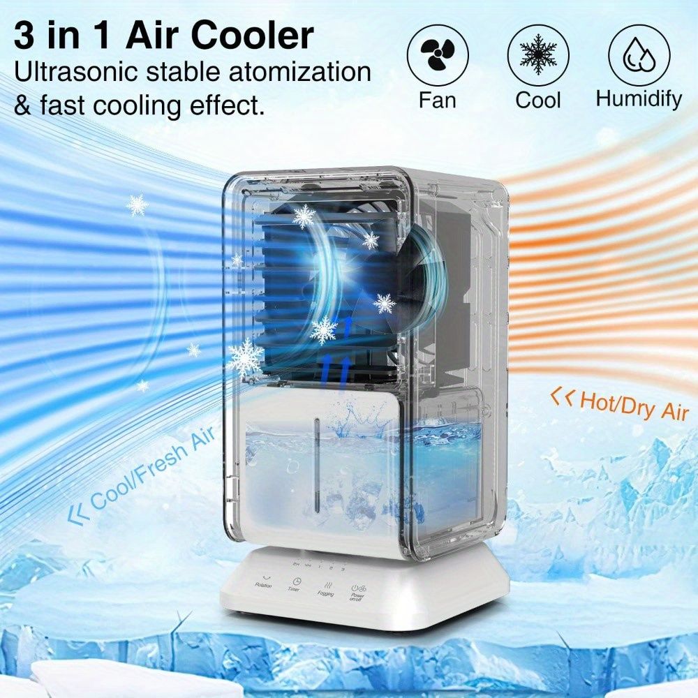 Portable Air Conditioner, Mini Personal Oscillating Air Conditioner Small Air Cooler Cooling Fan, Evaporative Cooler Desk Fan with Timer Function and Night Light for Home Office Bedroom - Discount Msrp 