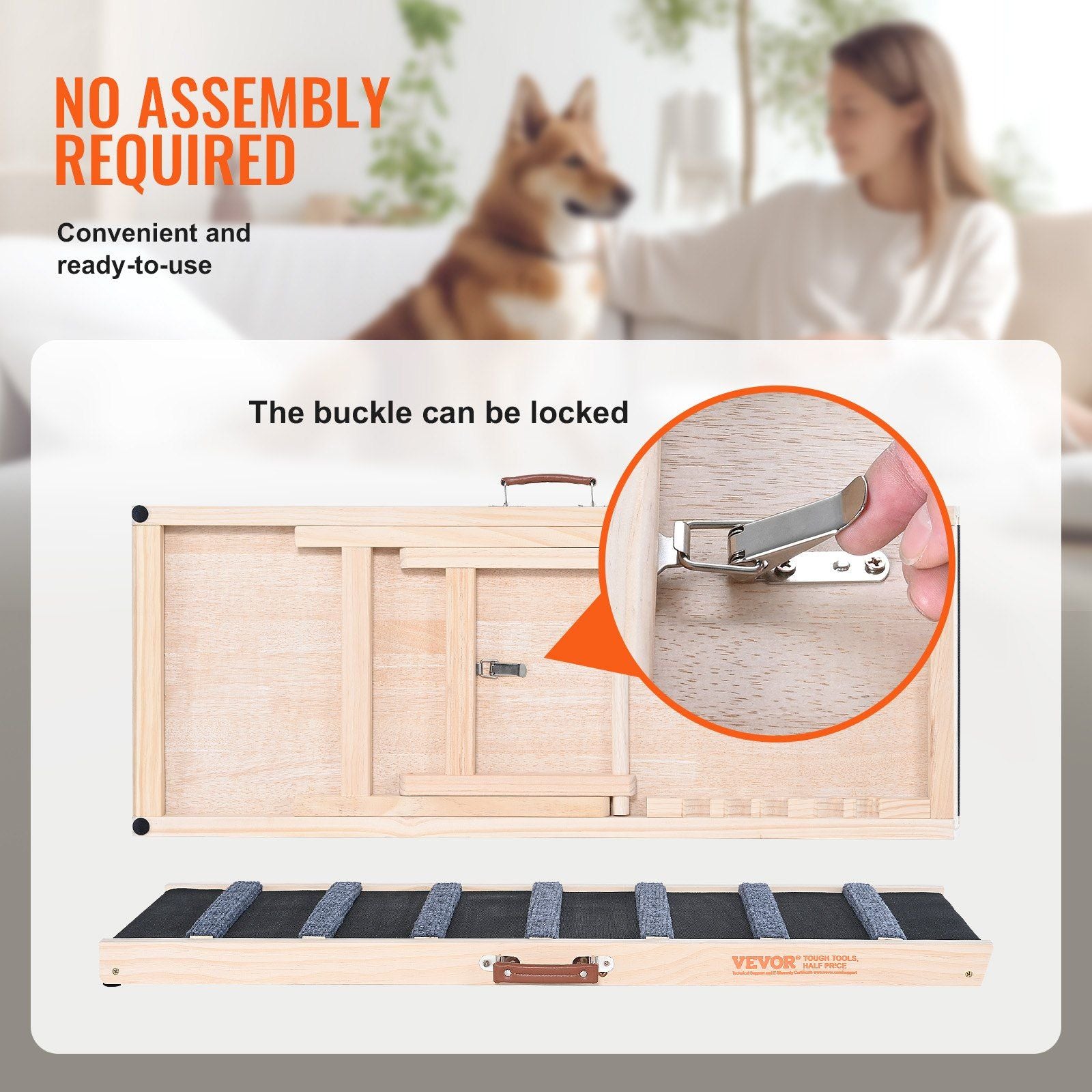 VEVOR Dog Ramp, Folding Pet Ramp for Bed, Adjustable Dog Ramp for Small, Large, Old Dogs & Cats, Wooden Pet Ramp with 39.3" Long Ramp, Adjustable from 15" to 22", Suitable for Couch, Sofa, Car - Discount Msrp 