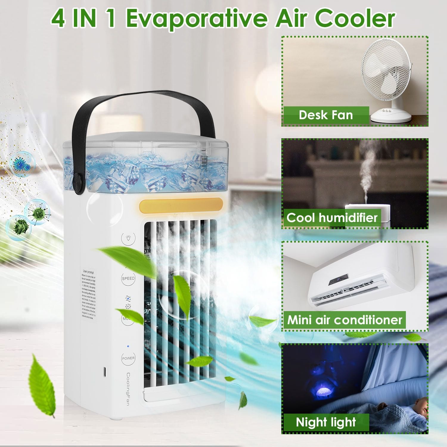 4 In 1 Portable Air Conditioner Fan Evaporative Air Cooler Water Fan - Discount Msrp 