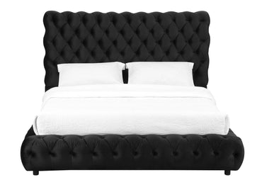 1pc Contemporary Upholstered Queen Bed Tufted Headboard and Footboard Bedroom Furniture Black - Discount Msrp 