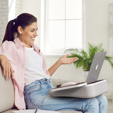 Lap Desk with Cushion, Tablet Holder and Detachable Mouse Tray, Fits Up to 16.1 Inches Laptops, Lap Desk for Bed Couch Sofa and Table - Discount Msrp 