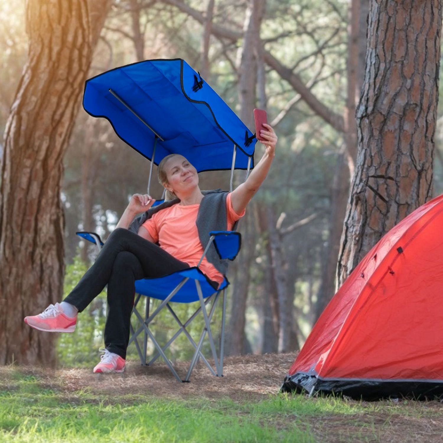 Foldable Beach Canopy Chair Sun Protection Camping Lawn Canopy Chair 330LBS Load Folding Seat - Discount Msrp 