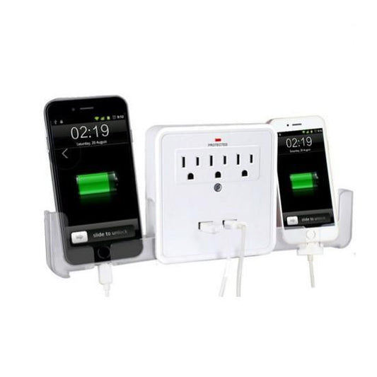 NEW! Classic Combo Wall Adapter W/3 AC Outlets W/Surge Protection And Dual USB Ports To Charge Your Gadgets - Discount Msrp 