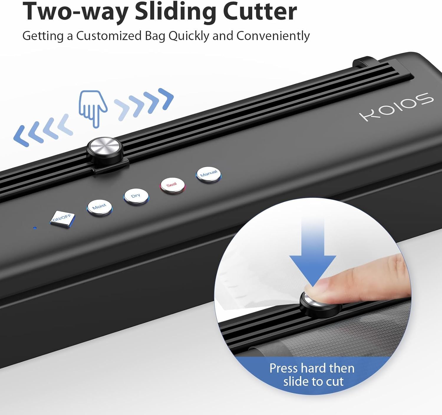 KOIOS Vacuum Sealer Machine, Automatic Food Sealer with Cutter, Dry & Moist Modes, Compact Design Powerful Suction Air Sealing System with 10 Sealing Bags & Air Suction Hose - Discount Msrp 