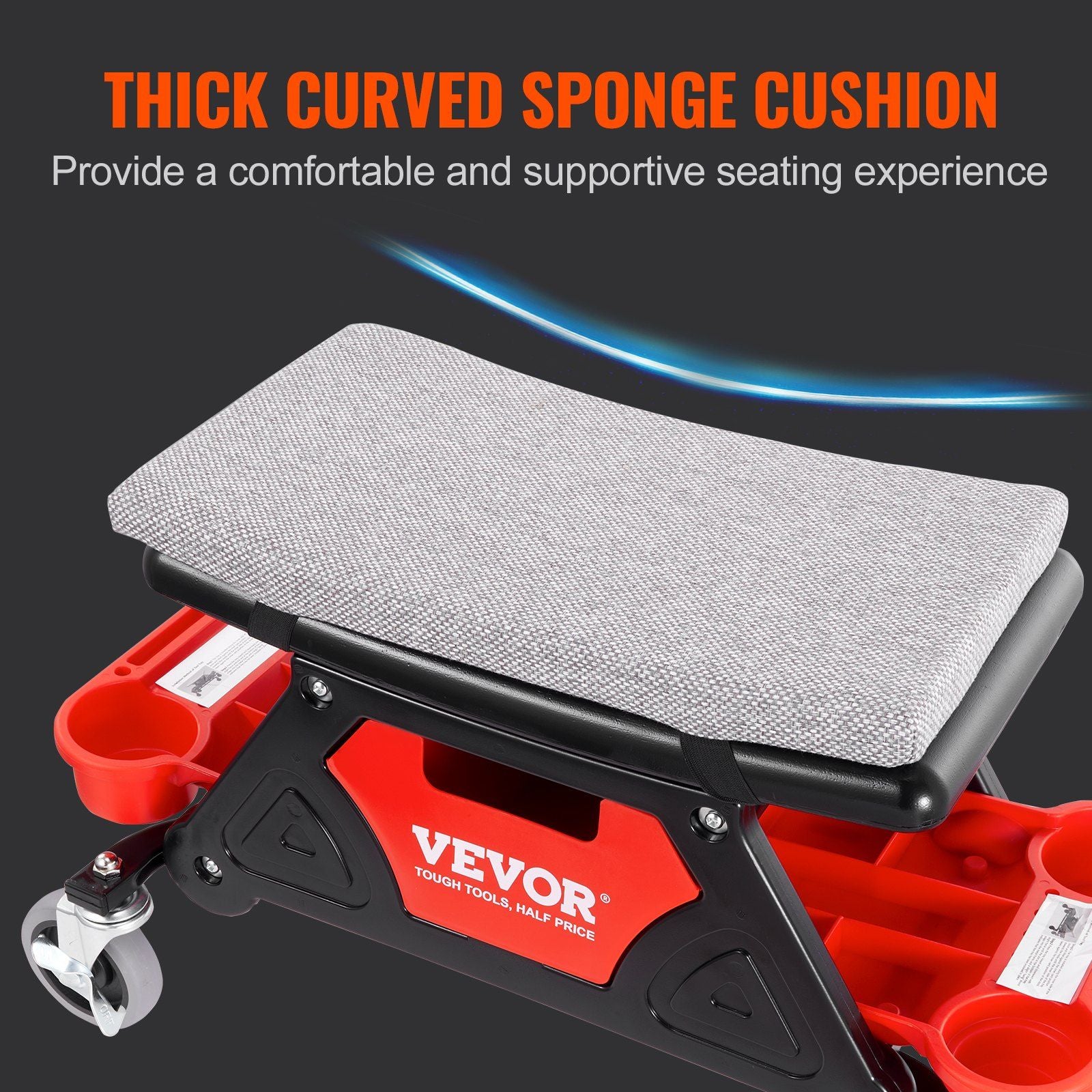 VEVOR Mechanics Stool, 300 LBS Capacity Rolling Mechanic Seat with 4" Wheels, with Three Slide Out Tool Trays and Drawer, Heavy Duty Roller Creeper Seat for Home Garage DIY Automotive - Discount Msrp 