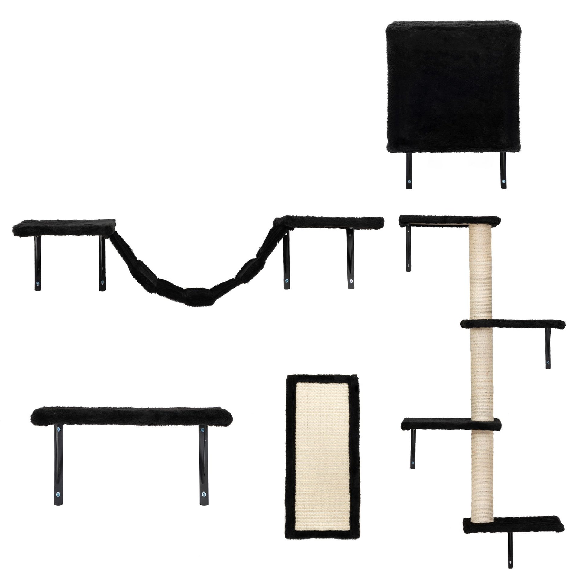 5 Pcs Wall Mounted Cat Climber Set; Floating Cat Shelves and Perches; Cat Activity Tree with Scratching Posts; Modern Cat Furniture - Discount Msrp 