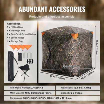 VEVOR Hunting Blind, 270° See Through Ground Blind, 2-3 Person Pop Up Deer Blind for Hunting with Carrying Bag, Portable Resilient Hunting Tent, One-Way See-Through Mesh for Turkey and Deer Hunting - Discount Msrp 