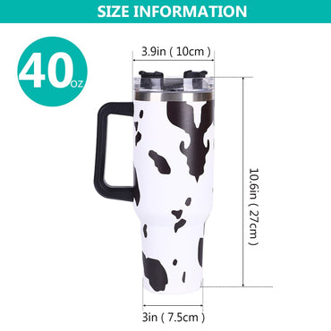 40oz 5D cowprint Insulated Tumbler With Handle And Straw Lid Portable Large Capacity water bottle, Heat preservation,304 Stainless Steel Cup For Outdoor Sports, Travel & Camping Birthday Gift - Discount Msrp 