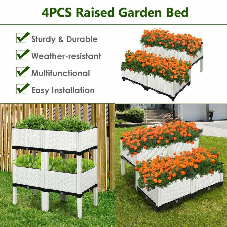 Set of 4 Elevated Flower Vegetable Herb Grow Planter Box - Discount Msrp 