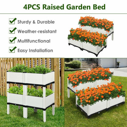 Set of 4 Elevated Flower Vegetable Herb Grow Planter Box - Discount Msrp 