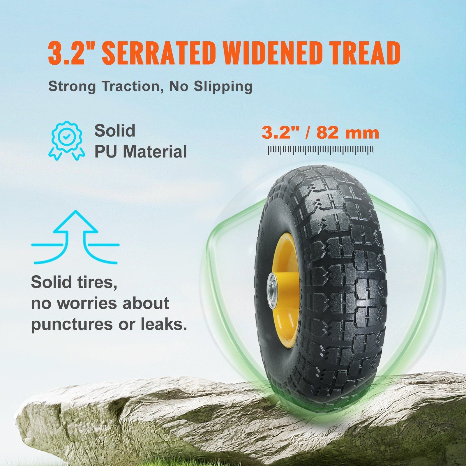 VEVOR Solid PU Run-Flat Tire Wheel, 10", 2-Pack, 400 lbs Dynamic Load, 450 lbs Static Load, Flat Free Tubeless Tires and Wheels for Hand Truck, Utility Cart, Dollies, Garden Trailers, Various Carts - Discount Msrp 