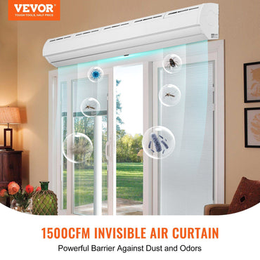 VEVOR 60" Commercial Indoor Air Curtain Super Power 2 Speeds 1500CFM, Wall Mounted Air Curtains for Doors, Indoor Over Door Fan with Heavy Duty Limit Switch, Easy-Install 110V Unheated - Discount Msrp 