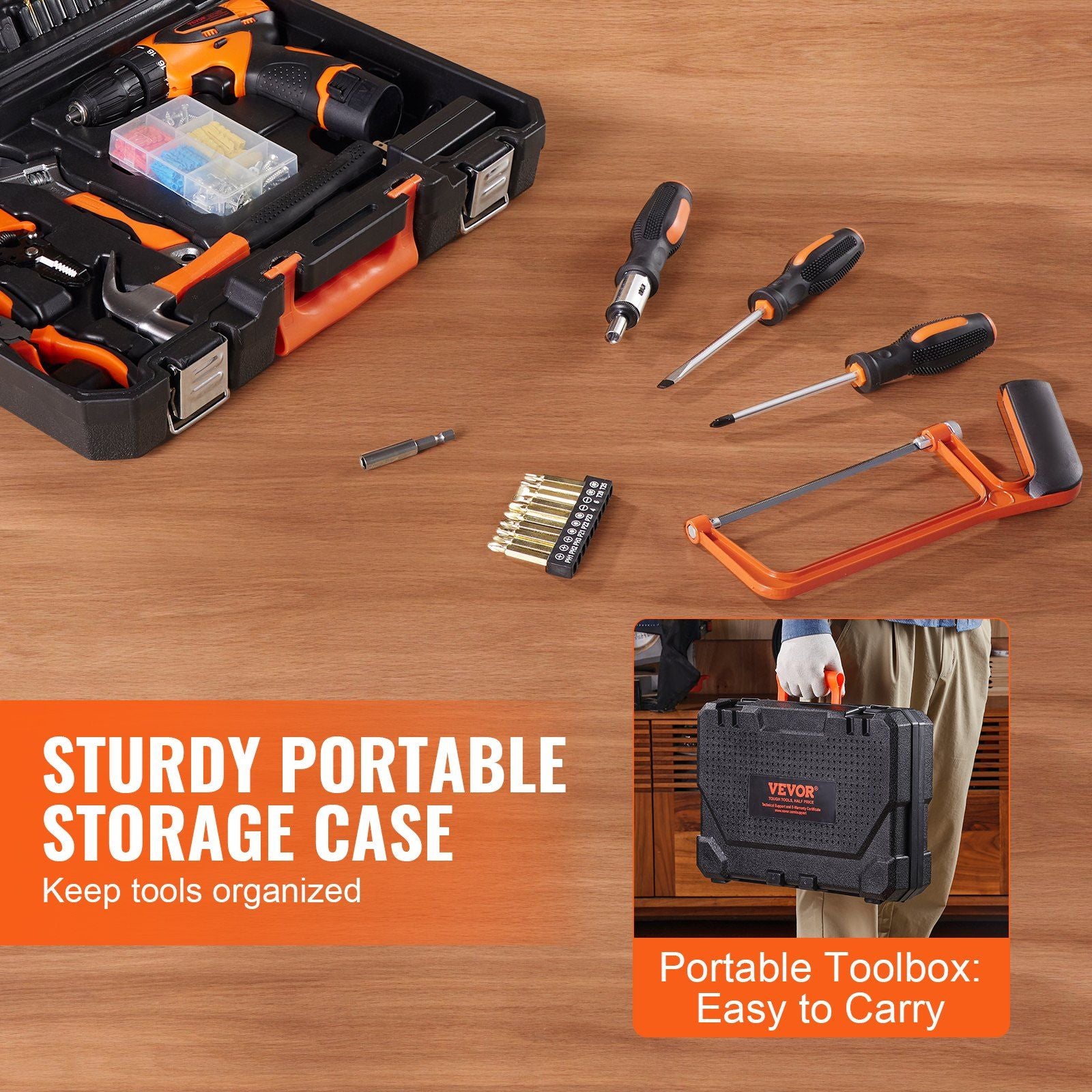 VEVOR Tool Kit, 146 Piece General Household Hand Tool Set, with Electric Drill and Portable Tool Storage Case, High-Quality Steel, for Home Maintenance, DIY Projects, and Automotive Repair - Discount Msrp 