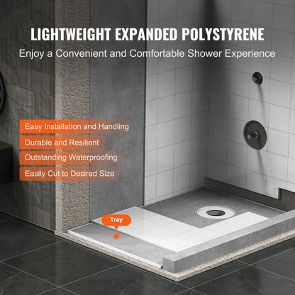 VEVOR Shower Curb Kit, 60"x38" Shower Pan Kit with 6.3" Offset Drain, Lightweight EPS Shower Installation Kits with 2 Waterproof Cloths, Shower Pan Slope Sticks Fit for Bathroom - Discount Msrp 