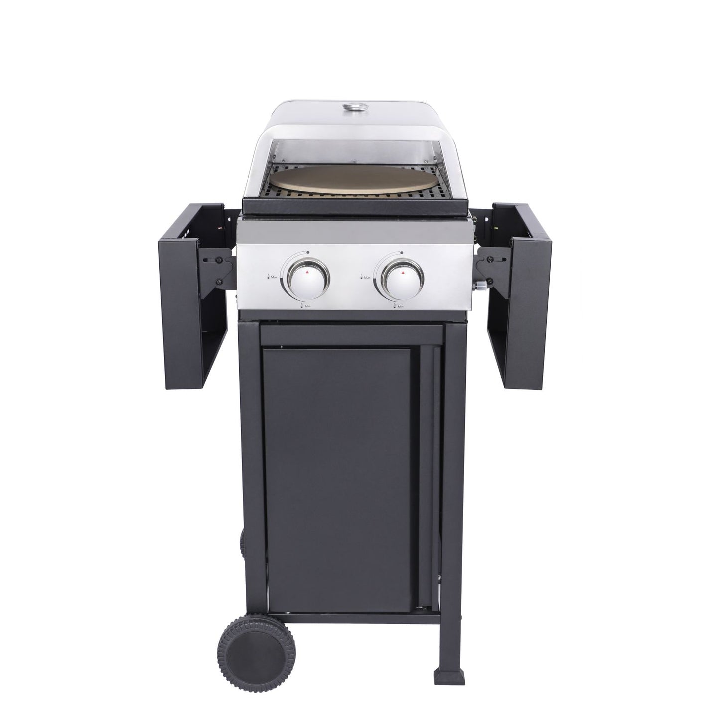 2-Burner Propane Gas BBQ Grill, Pizza Box, 24600BTU Output With Wire Enamel Cooking Grids For Outdoor Barbecue, Foldable Side Table, Hanging Basket, Stainless Steel - Discount Msrp 