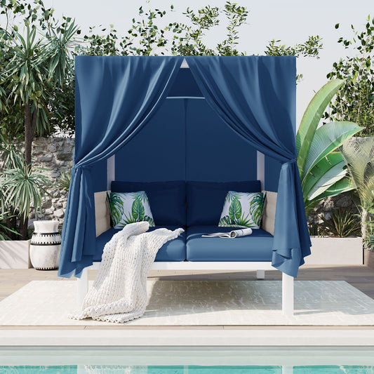 Outdoor Patio Sunbed with Curtains, High Comfort, Suitable for Multiple Scenarios - Discount Msrp 