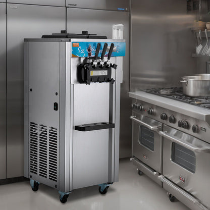VEVOR Commercial Ice Cream Machine, 21-31 L/H Yield, 1800W 3-Flavor Freestanding Soft Serve Ice Cream Maker, 2 x 5.5L Stainless Steel Cylinder, LED Panel Auto Clean Pre-cooling, for Restaurant Bars - Discount Msrp 