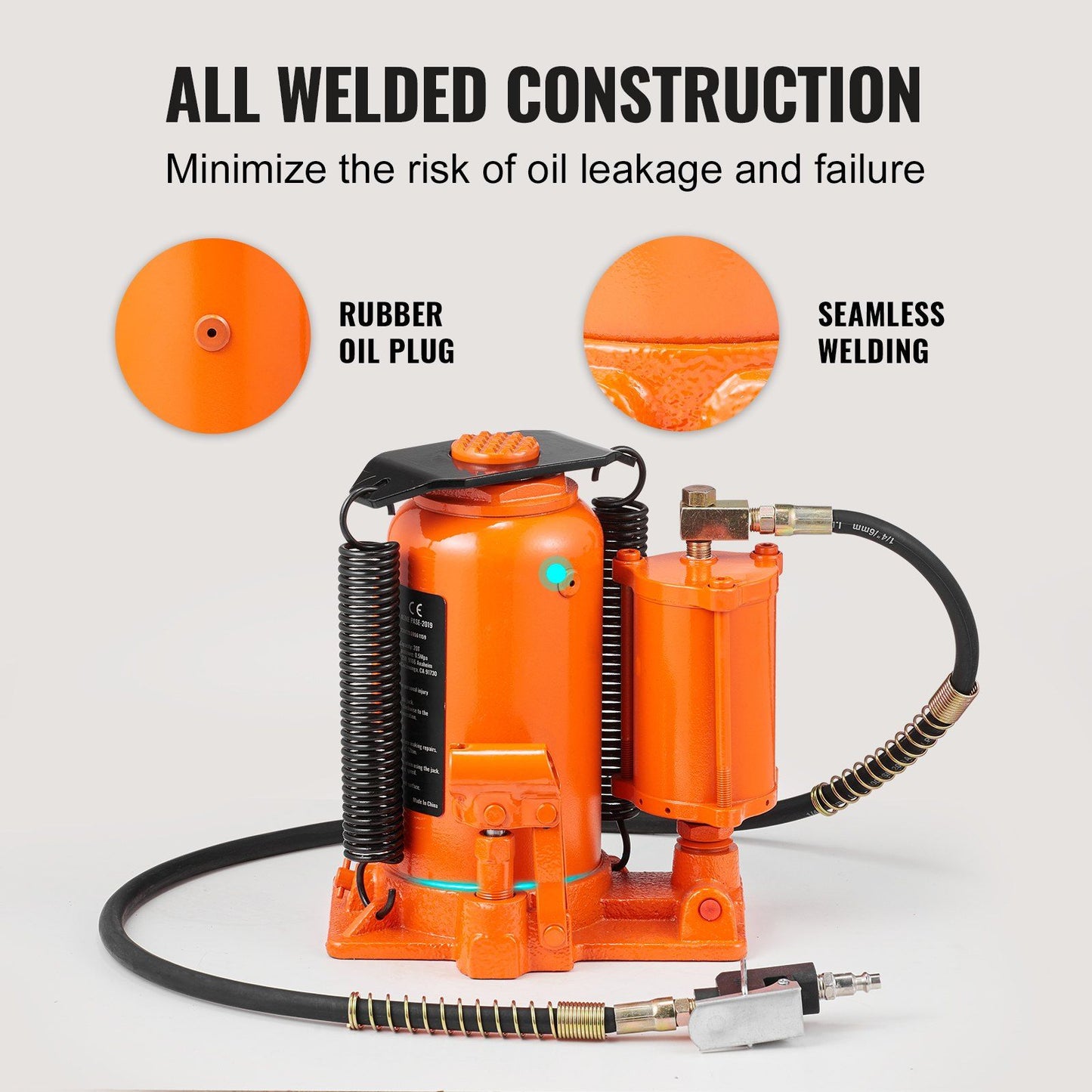 VEVOR Air Hydraulic Bottle Jack, 20 Ton/40000 LBS All Welded Bottle Jack, 10.4-19.7 inch Lifting Range, Manual Handle and Air Pump, for Car, Pickup, Truck, RV, Auto Repair, Industrial Engineering - Discount Msrp 