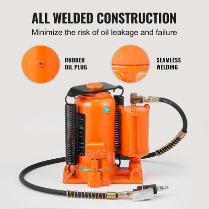VEVOR Air Hydraulic Bottle Jack, 20 Ton/40000 LBS All Welded Bottle Jack, 10.4-19.7 inch Lifting Range, Manual Handle and Air Pump, for Car, Pickup, Truck, RV, Auto Repair, Industrial Engineering - Discount Msrp 