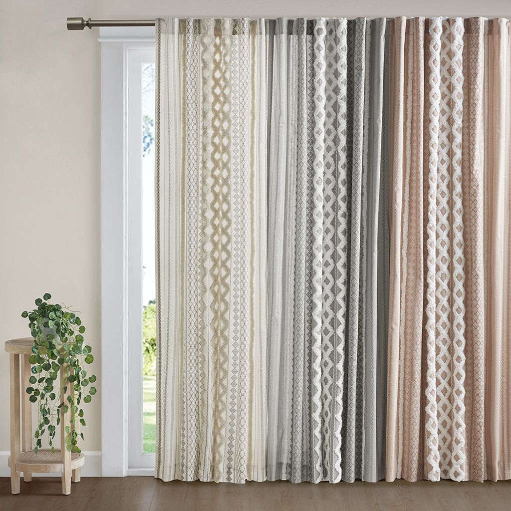Cotton Printed Curtain Panel with Chenille Stripe and Lining(Only 1 Pc Panel) - Discount Msrp 